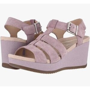 Vionic Tawny Platform T-Strap Wedge Sandal Suede Mauve Women's 9.5 Wide NWOT